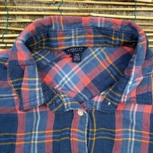Aeropostale Flannel Shirt Womens Size Large Red‎ Blue Plaid Button Up